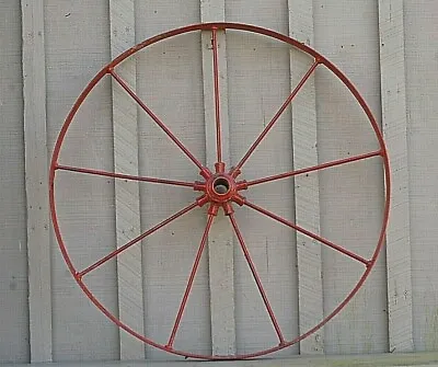 Antique Primitive Steel Spoke Red Wagon Wheel Cart Implement Farm Vintage Decr A • $249.99