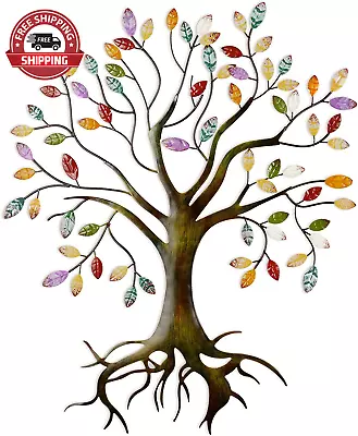 Metal Tree Wall Sculpture Tree Home Decor Multi Colored Leaf Art Handcrafted Bra • $26.13