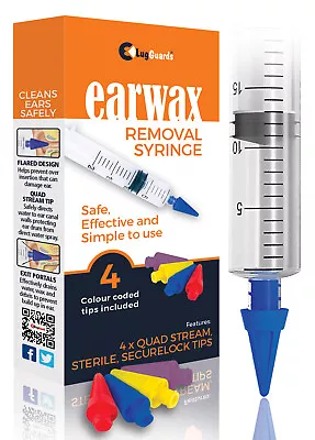 Quad Stream Ear Wax Removal Syringe Kit + 4 Sterile Colour Coded Soft Safe Tips • £4.89