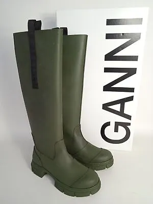 £45.84 • Buy GANNI Ladies Kalamata Green Rubber Knee High Rain Boots EU38 UK5 NEW RRP215