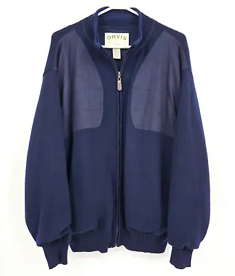 Orvis 100% Wool Full Zip Mock Neck Shooting Sweater Jacket Size XL Navy Blue • $34.99