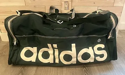 Vintage 90s Green Adidas Duffle Bag Gym Travel Retro Spellout Large Sport Duffel • $44.49