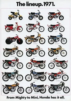 1971 HONDA LINE UP FULL LINE VINTAGE MOTORCYCLE AD POSTER PRINT 36x25 9MIL PAPER • $39.95