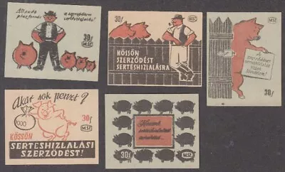 Four Different Pig-motif Matchbox Labels Hungary 1940s • $7.99