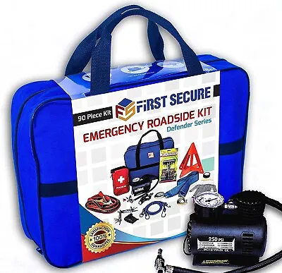 Car Emergency Roadside Tool Kit With Portable Air Compressor Jumper Cables Etc. • $104.59