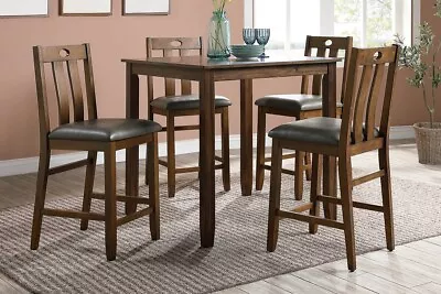 Naha 5-Piece Modern Counter Height Dining Set With High Chair In Brown Finish • $715