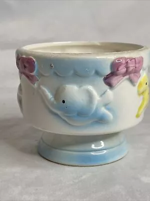 Vintage Planter Baby Nursery Carousel Animals Footed Pink Blue Yellow Japan • $11.90