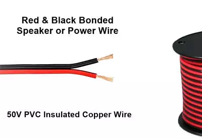 25FT Roll 24 Gauge 2 Conductor Red & Black Bonded Copper Power Or Speaker Wire • $5.99