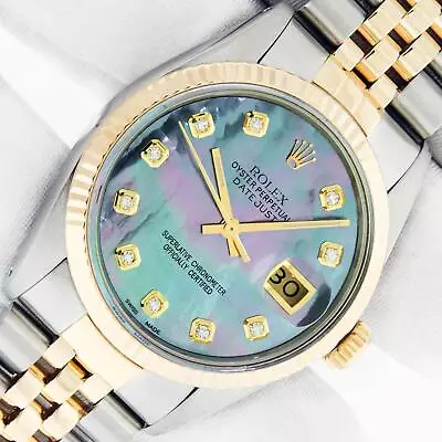 Rolex DateJust Tahitian MOP Diamond Dial Steel And 18K Gold Fluted Bezel Watch • $5596