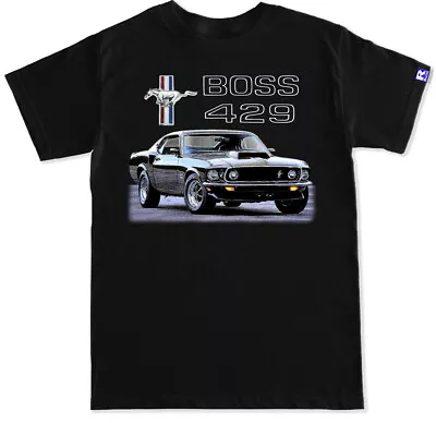 1969 BOSS 429 Mustang Vintage Classic Car Show Emblem Black T Shirt • $16.99