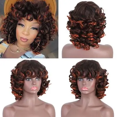 Curly Afro Wig With Bangs Short Kinky Curly Wig For Black Women Black 99j Natura • $21.84