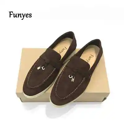 Women Walk Suede Loafers Genuine Leather Slip On Loafers Round Toe Casual Flats • $123.26
