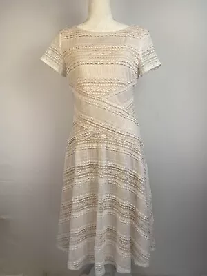 Sangria Women Lace Dress Cream/Pink Round Neck Pullover Midi Fit & Flare Size 8 • $23