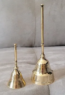 Vintage India Brass Bells/Ghanti For Pooja Prayer - Set Of 2 - 6  And 3 1/2  • $19.99