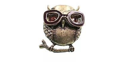 Vintage Owl Stretch Ring Bronze Tone Ruby  Eyes Aviator Glasses On Branch • $21.46