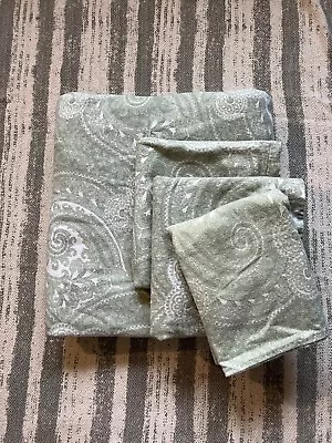 Dormisette Flannel Sheet Lot:1 King Flat 2 King & 1 Stnd Cases Paisley Green • $36