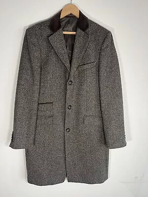 Marks & Spencer Moon Tweed Overcoat Medium Wool Crombie Smart Velvet Collar Coat • £65