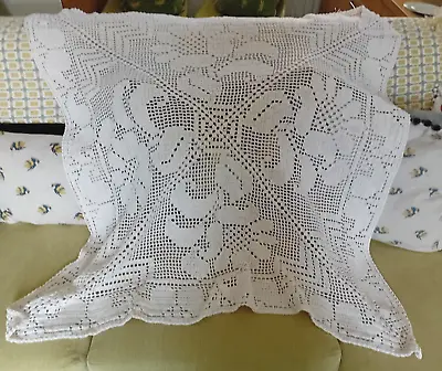 £4.50 • Buy Pretty 1980s? Vintage Tablecloth Ivory Cotton Crochet 44  Square 