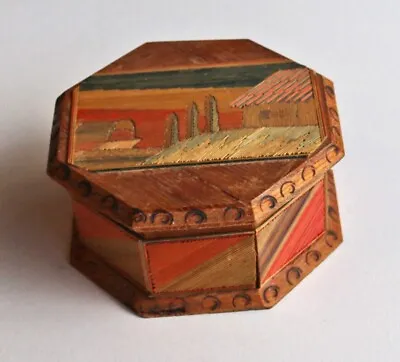 Old Mexico Popote Lidded Straw Painting Treasure Box 4 3/8 D X 2  Deep • $19