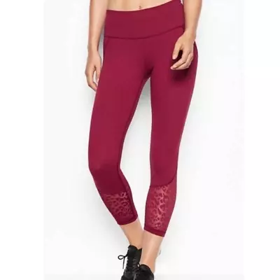 Victoria Sport Maroon Leggings With Mesh Leopard Print Panel Size Small • £24.11