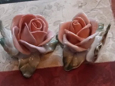 2 Vintage Karl ENS Germany Porcelain Rose Place Card Holders Excellent • $22