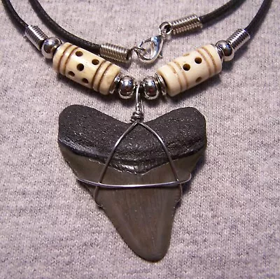 Megalodon Shark Tooth Necklace 1 5/8  Sharks Teeth Large Fossil Jaw Scuba Diver • $20