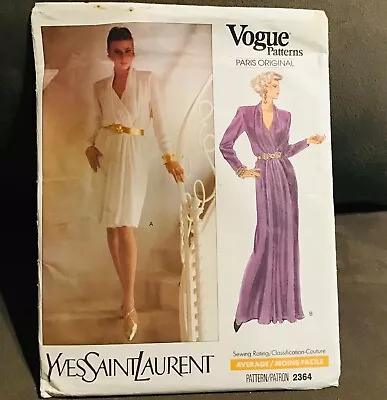 Vogue 2364 Yves Saint Laurent Dress Or Evening Dress Pattern Uncut-size 12 • $40