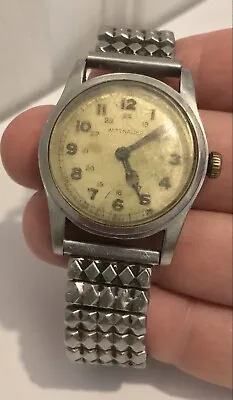 Vintage WWII WW2 Wittnauer Stainless Steel 15j 24 Hour Men‘s Watch ( 30.5mm ) • $85