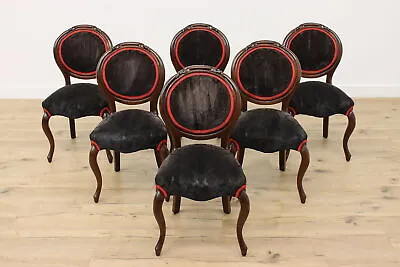 Set Of 6 Victorian Antique Upholstered Walnut Dining Chairs #48535 • $2775