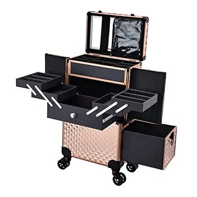  Professional Makeup Artist Rolling Train Case Multi-functional Rose Gold New • $189.48