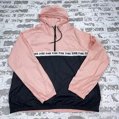 Victoria Secret Jacket Women Large Pink Black Windbreaker Rain Coat Unlined PINK • $14.91