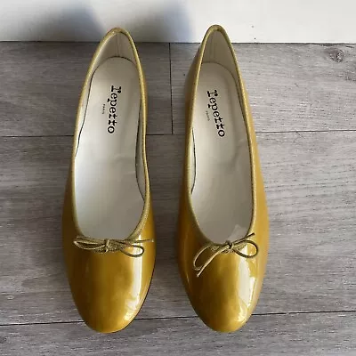 NEW Repetto Cendrillon Ballerina Flats Mustard Yellow FR 41 US 10 Patent $340 • $275