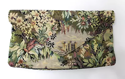Vintage Tapestry Embroidered Large Floral Envelope Clutch Purse Handbag Art • $39.99