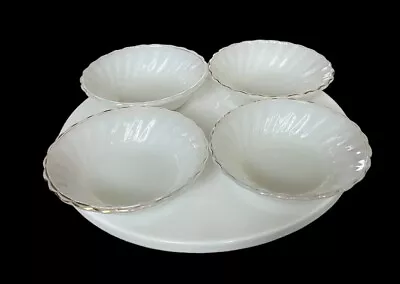 Vintage Anchor Hocking Milk Glass White Swirl Fruit Bowl Gold Trim 5  Lot Of 4 • $9.95