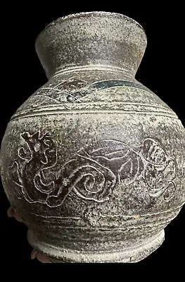 Vtg Embossed Dragon Pot Water Jar Vase Handmade Earthenware Clay Pottery • $29.99