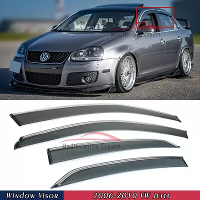 For 2006-10 VW Jetta Mk5 Chrome Trim Sedan Smoke Tinted Window Visor Rain Guards • $36.99