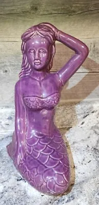 RARE Vintage Mermaid Sitting Large 12 Inch  Ceramic Purple Siren Art Pottery • $25