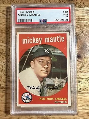 1959 Topps Baseball #10 Mickey Mantle PSA 7 (looks Nicer!) • $3150