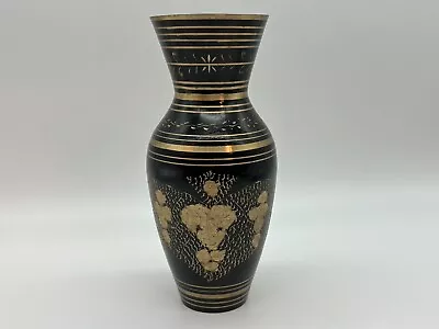 Black Brass 7” Small Vase Gold  Etched  Design Decor Vintage Vase • $19.99