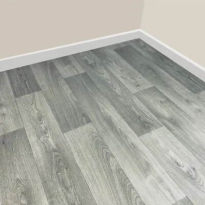 Vine Grey Oak Vinyl Roll Sheet Flooring Lino Kitchen Bathroom No Slip • £71.96