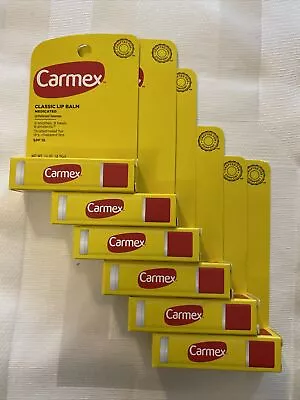 Carmex Classic 6 Pk Medicated Lip Balm Lip Protectant Sunscreen SPF 15 0.15 Oz • $7.50