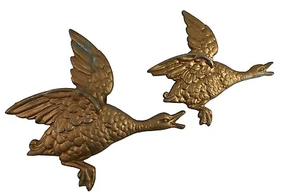 £19.33 • Buy Vintage Midcentury Flying Mallard Ducks Wall Hanging Gold Painted Metal