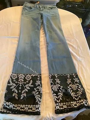 $14 • Buy HYDRAULIC Women's Jeans LOLA Curvy Fit Sz 7/8 Long With EMBROIDERED LACE 