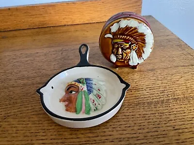 Vintage Indian In Head Dress Souvenir Hand Painted Skillet And Drum Shaker Japan • $20.52