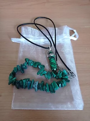 Malachite Chip Bracelet And Necklace With Pendant (Hand Made.) • £5.50