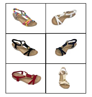 Womens Ladies Summer Sandals Girls Low Heel Wedge Strappy Gladiator Beach Shoes • £13.99