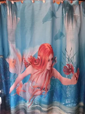 Fantasy Redheaded Mermaid Holding Flower Underwater & Fish Bath Shower Curtain • $29.99