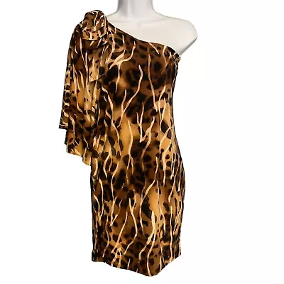 Va Va Voom Bodycon Cocktail Dress One Shoulder Above Knee Animal Print Small VTG • $35.10