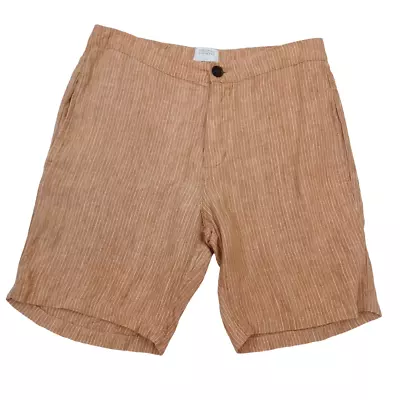 Vanishing Elephant Mens Beige Striped Button Fly 100% Linen Casual Shorts Sz 34* • $22.95