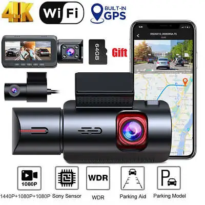 TOGUARD 3CH Wifi 4K Dual Dash Cam GPS Car Camera Night Vision Video Recorder • $189.99